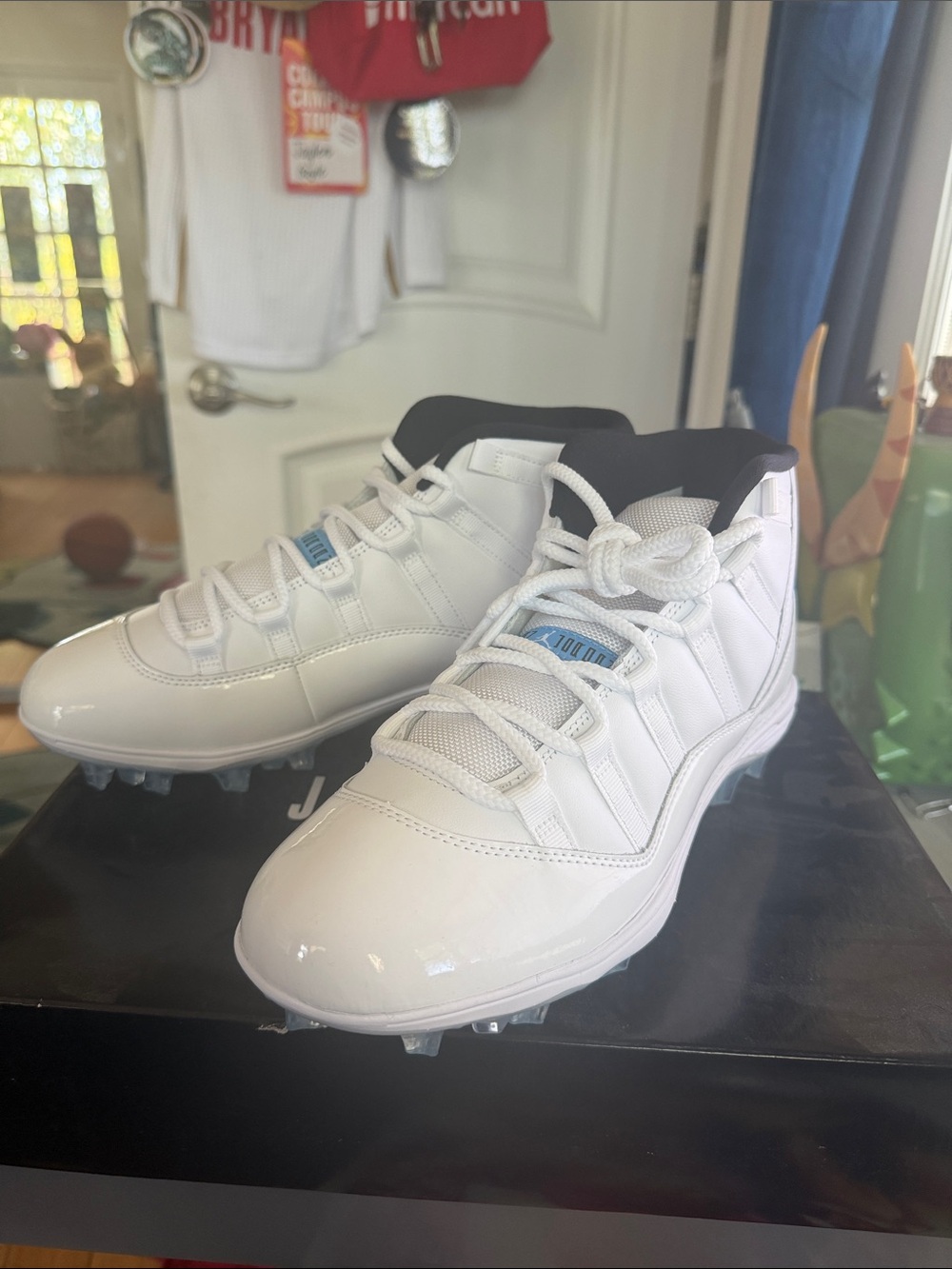 White Jordan 11 MID TD Football Cleats